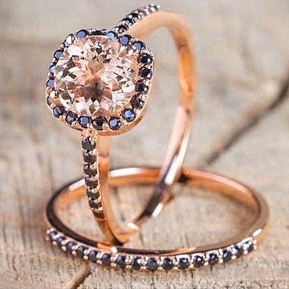 New Gorgeous Morganite & Black Sapphire Ring Set - Picture 3 of 5